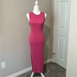 NWT House of Harlow pink shimmer rib knit midi dress small with open back
